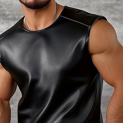 Men's Faux Leather Tank Top | Solid Color | Round Neck | Casual Fit | Versatile Wardrobe Essential | Durable Material | Easy Care | Modern Style | Perfect for Layering | Sizes Available