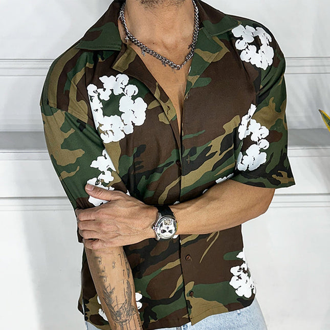 Men's Camo Print Outdoor Shirt | Short Sleeve | Breathable Fabric | Durable Construction | Stylish Camouflage Design | Comfortable for Hiking Camping | Adventure Ready Apparel