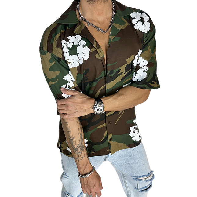 Men's Camo Print Outdoor Shirt | Short Sleeve | Breathable Fabric | Durable Construction | Stylish Camouflage Design | Comfortable for Hiking Camping | Adventure Ready Apparel