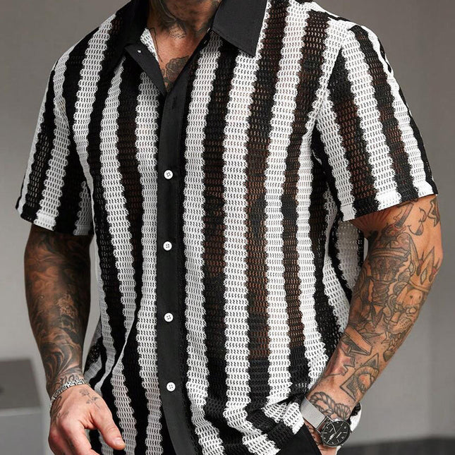 Men's Striped Knit T-Shirt | Short Sleeve Casual Crew Neck | Breathable Fabric | Stylish Modern Stripe Pattern | Versatile Spring Summer Top