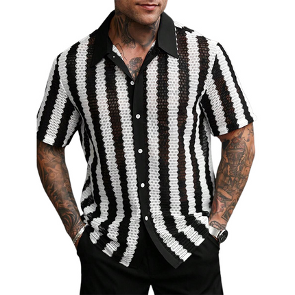 Men's Striped Knit T-Shirt | Short Sleeve Casual Crew Neck | Breathable Fabric | Stylish Modern Stripe Pattern | Versatile Spring Summer Top
