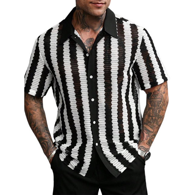 Men's Striped Knit T-Shirt | Short Sleeve Casual Crew Neck | Breathable Fabric | Stylish Modern Stripe Pattern | Versatile Spring Summer Top