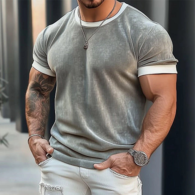 Men's Velvet T-Shirt | Solid Color Short Sleeve Crew Neck | Soft Plush Fabric Casual Wear | Elegant Comfortable Tee