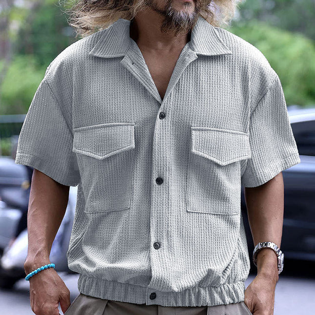 Men's Short Sleeve Shirt | Solid Waffle Texture | Casual & Comfortable | Breathable Fabric | Versatile Everyday Wear | Easy Care | Stylish Solid Color | Perfect for Warm Weather