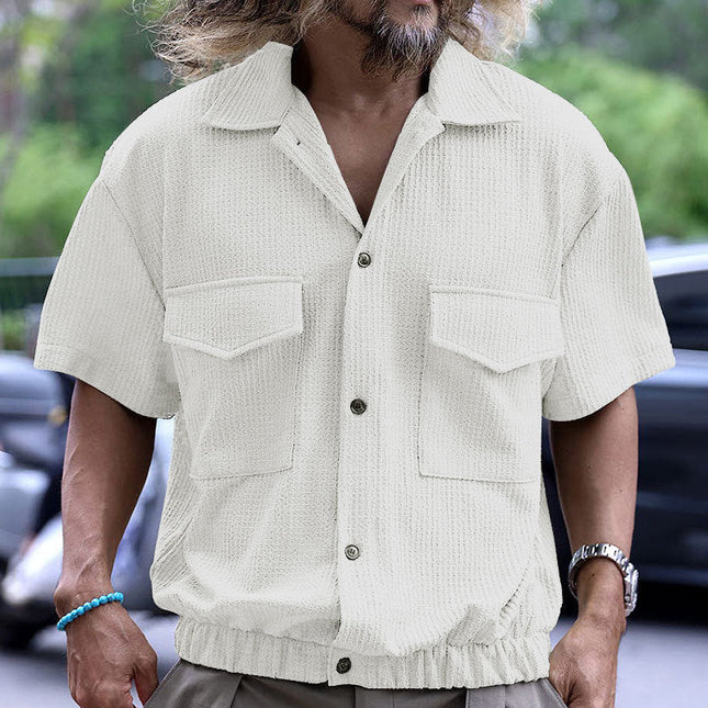 Men's Short Sleeve Shirt | Solid Waffle Texture | Casual & Comfortable | Breathable Fabric | Versatile Everyday Wear | Easy Care | Stylish Solid Color | Perfect for Warm Weather
