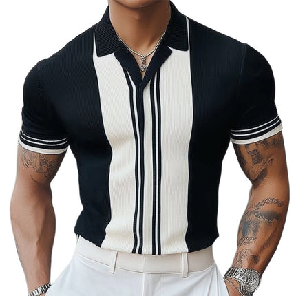 Men's Black and White Knitted T-Shirt | Summer Short Sleeve | Classic Style | High-Quality Fabric | Tailored Fit | Breathable and Lightweight | Versatile Fashion | Sizes S to 3XL