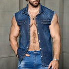 Men's Vintage Dark Blue Denim Vest | Summer Sleeveless Outerwear | Classic Style | Rugged Charm | Button-Front Closure | Breathable Fabric | Regular Fit | Versatile Layering | Sizes S-3XL | Fashion Forward