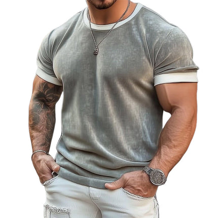 Men's Velvet T-Shirt | Solid Color Short Sleeve Crew Neck | Soft Plush Fabric Casual Wear | Elegant Comfortable Tee