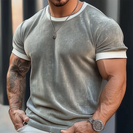 Men's Velvet T-Shirt | Solid Color Short Sleeve Crew Neck | Soft Plush Fabric Casual Wear | Elegant Comfortable Tee