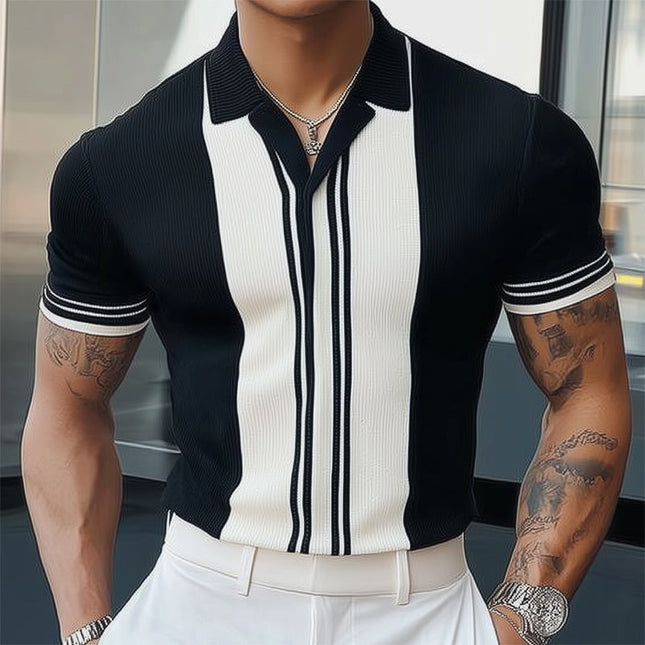 Men's Black and White Knitted T-Shirt | Summer Short Sleeve | Classic Style | High-Quality Fabric | Tailored Fit | Breathable and Lightweight | Versatile Fashion | Sizes S to 3XL
