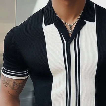 Men's Black and White Knitted T-Shirt | Summer Short Sleeve | Classic Style | High-Quality Fabric | Tailored Fit | Breathable and Lightweight | Versatile Fashion | Sizes S to 3XL