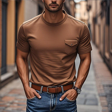 Men's Slim Fit Cotton T-Shirt | Round Neck | Short Sleeve | Chest Pocket | Casual Wear | Breathable Fabric | Versatile Style | Summer Essential