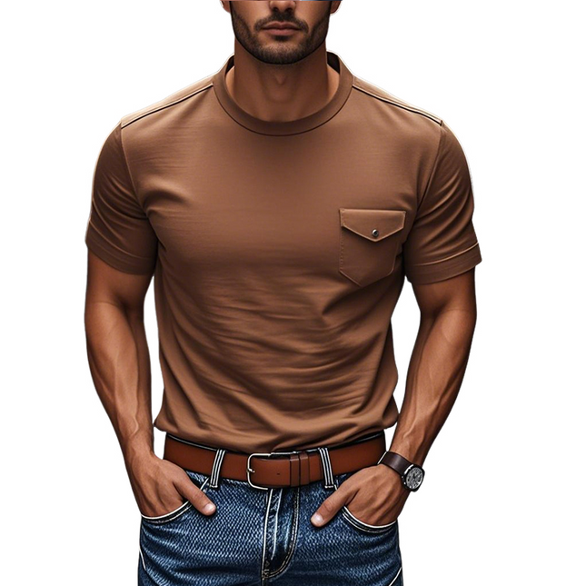 Men's Slim Fit Cotton T-Shirt | Round Neck | Short Sleeve | Chest Pocket | Casual Wear | Breathable Fabric | Versatile Style | Summer Essential