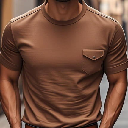 Men's Slim Fit Cotton T-Shirt | Round Neck | Short Sleeve | Chest Pocket | Casual Wear | Breathable Fabric | Versatile Style | Summer Essential