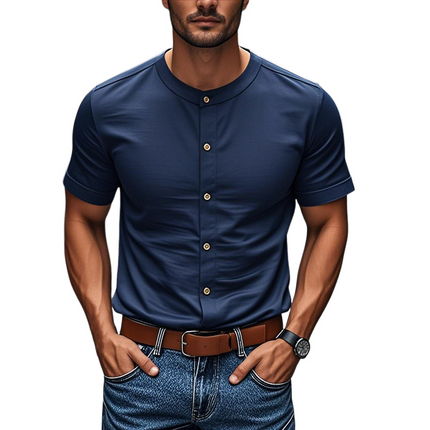 Men's Short Sleeve Slim Fit Shirt | Cotton | Round Neck | Single Breasted | Casual Wear | Soft & Breathable | Perfect for Summer | Versatile Styling | Easy Care | Comfortable | Modern Fit | Stylish Design
