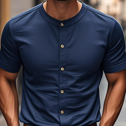 Men's Short Sleeve Slim Fit Shirt | Cotton | Round Neck | Single Breasted | Casual Wear | Soft & Breathable | Perfect for Summer | Versatile Styling | Easy Care | Comfortable | Modern Fit | Stylish Design