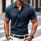 Men's Polo Collar T-Shirt | Retro Dark Blue Denim | Summer Short Sleeve | Breathable Fabric | Casual Men's Top | Versatile Style | Classic Fit