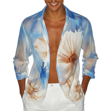 Men's Summer Printed Long Sleeve Shirt | Lightweight & Comfortable | Fashion Statement | Breathable Fabric | Casual & Versatile | Unique Artistic Patterns | Available in Multiple Sizes | Style for All Occasions