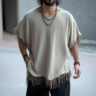 Men's Summer T-Shirt | Ice Silk | Wrinkled Texture | Tassel Details | Loose Fit | Short Sleeves | Crew Neck | Lightweight | Breathable | Versatile Casual Style | S-3XL