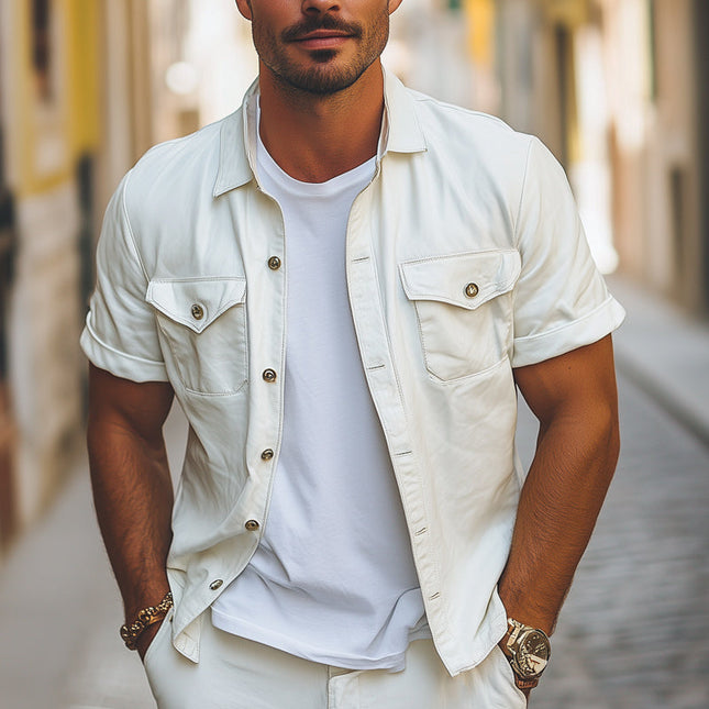 Men's Summer Shirt | Loose Fit Lapel Short Sleeve | Casual & Business | Breathable Cotton-Blend | Comfortable & Stylish | Ideal for Warm Weather | Versatile Design | Sizes S-3XL | Timeless Simplicity