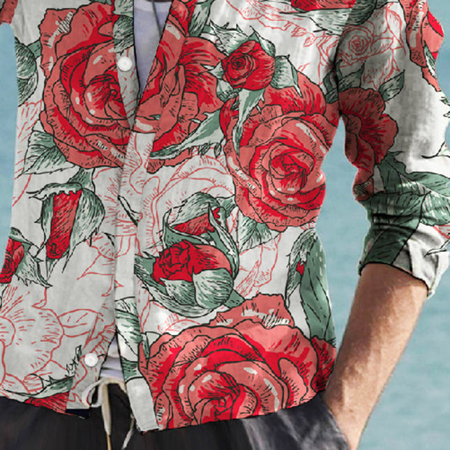 Men's Floral Print Long Sleeve Dress Shirt | Tailored Fit | Classic Lapel Collar | Vibrant Bold Pattern | Premium Breathable Fabric | Versatile for Casual or Semi-Formal Occasions