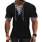 Men's T-Shirt | Short Sleeve | Contrast Color | Laced Front | Casual Fashion Tee | Soft Breathable Fabric | Modern Style | Versatile Wardrobe Staple | Comfortable Everyday Wear
