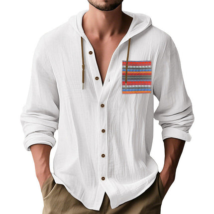 Men's Cotton Hoodie | Button-Up Style | Long Sleeve | Adjustable Drawstring Hood | Unique Contrast Pocket Design | Casual Comfort