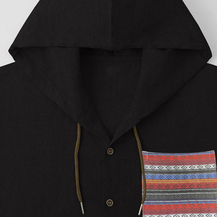 Men's Cotton Hoodie | Button-Up Style | Long Sleeve | Adjustable Drawstring Hood | Unique Contrast Pocket Design | Casual Comfort