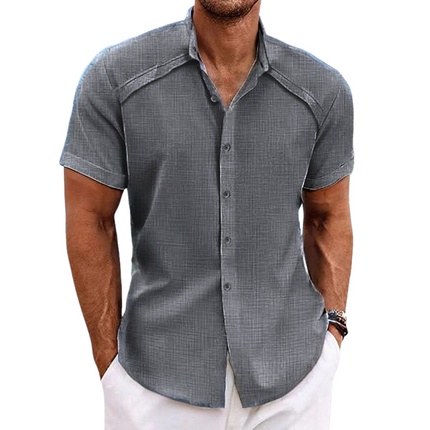 Men's Breathable Cotton Linen Shirt | Solid Color | Lapel Collar | Short Sleeve | Casual & Semi-Formal | Comfortable Fit