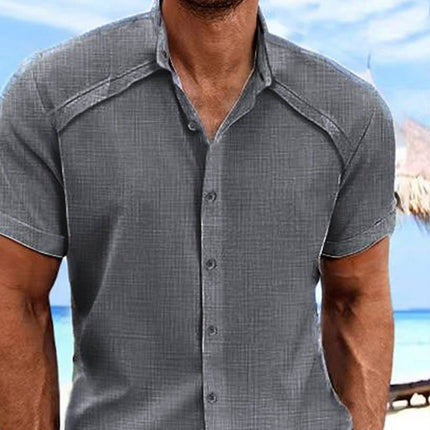 Men's Breathable Cotton Linen Shirt | Solid Color | Lapel Collar | Short Sleeve | Casual & Semi-Formal | Comfortable Fit