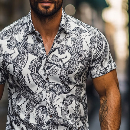 Men's Printed Button-Down Shirt | Short Sleeve | Casual Lapel Collar | Stylish Pattern | Breathable Fabric | Regular Fit | Smart-Casual Top