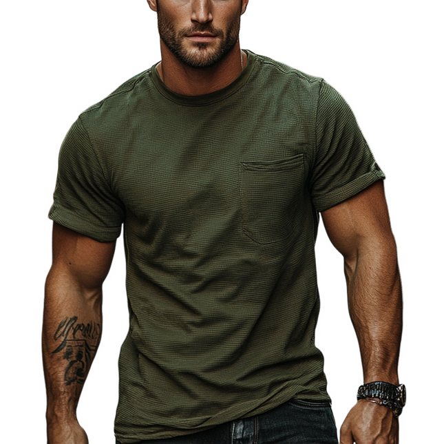 Men's Waffle Knit Crew Neck T-Shirt | Short Sleeve | Soft Comfortable Fabric | Casual Everyday Style | Unique Textured Design