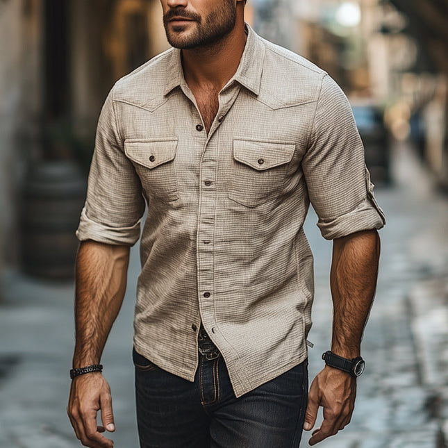 Men's Waffle Texture Lapel Short Sleeve Shirt | Versatile Casual & Semi-Formal Wear | Breathable Fabric | Relaxed Tailored Fit | Solid Colors