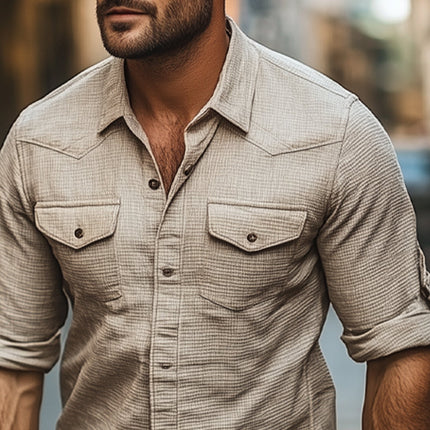 Men's Waffle Texture Lapel Short Sleeve Shirt | Versatile Casual & Semi-Formal Wear | Breathable Fabric | Relaxed Tailored Fit | Solid Colors