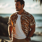 Men's Retro Tiger Print Shirt | Casual Short Sleeve | Summer Fashion | Bold Pattern | Classic Lapel Collar | Breathable Cotton-Blend | Versatile Style | Various Sizes | Adventure-Inspired Design