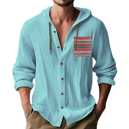Men's Cotton Hoodie | Button-Up Style | Long Sleeve | Adjustable Drawstring Hood | Unique Contrast Pocket Design | Casual Comfort