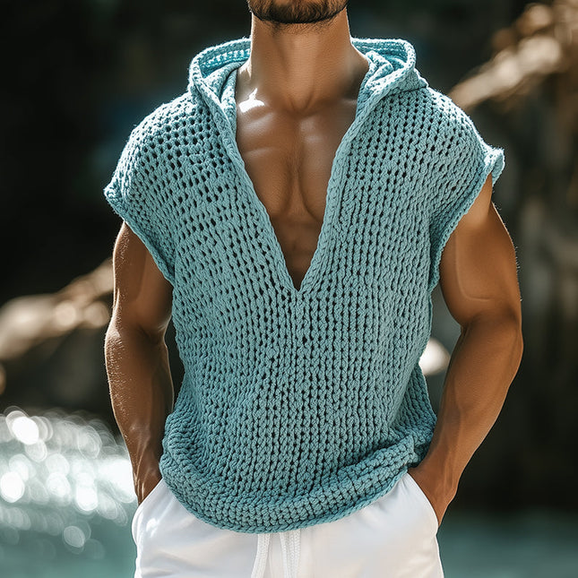 Men's Sleeveless Knit Hooded Tank Top | Retro Casual Style | Breathable Fabric | Comfortable Fit | Versatile Casual Wear | Sizes S to 3XL | Soft High-Quality Knit | Ideal for Layering or Solo | Vintage Aesthetic