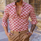 Men's Summer Long Sleeve Shirt | Bright Prints | Casual Dress Collared | Lightweight Breathable Fabric | Sizes S to 3XL | Roll-Up Sleeves | Vibrant Energy | Versatile Style | Perfect for Garden Parties & Beachսide Bonfire