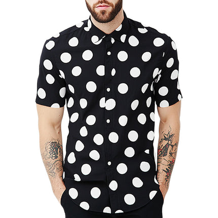 Men's Polka Dot Short Sleeve Shirt | Casual Summer Wear | Skin Friendly Breathable Fabric | Lapel Collar | Comfortable Fit | Sizes S-XXXL | Easy Care Machine Washable