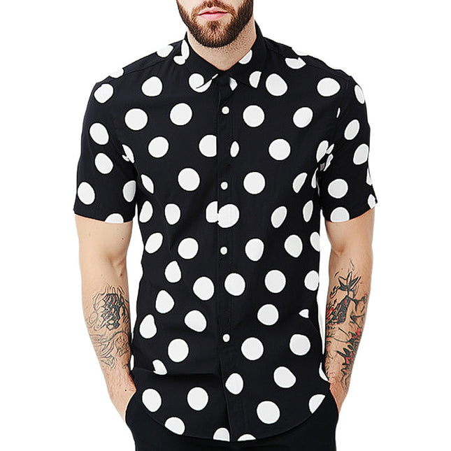Men's Polka Dot Short Sleeve Shirt | Casual Summer Wear | Skin Friendly Breathable Fabric | Lapel Collar | Comfortable Fit | Sizes S-XXXL | Easy Care Machine Washable