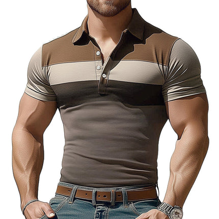 Men's Summer Polo Neck T-Shirt | Colorblock Design | Comfortable Stretch Fabric | Short Sleeves | Breathable Cotton Spandex | Trendy Casual Style | Available in Multiple Sizes | Machine Washable