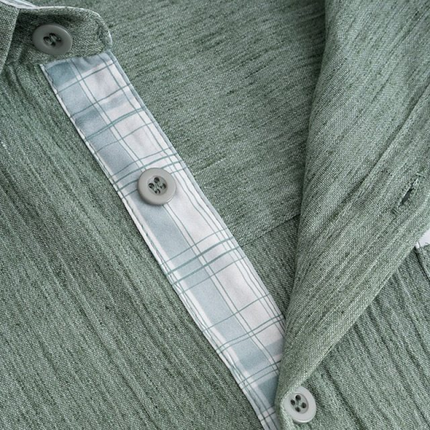 Men's Cotton Linen Shirt | Casual Plaid Patchwork | Lapel Collar | Slim Fit | Short Sleeves | Breathable Light Fabric | Comfortable Summer Top | Versatile Styling | Tailored Design