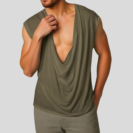 Men's V Neck Cotton Tank Top | Casual Draped Pleated Design | Loose Fit | Soft Breathable Fabric | Ideal for Summer Layering | Versatile Styling | Multiple Sizes Available