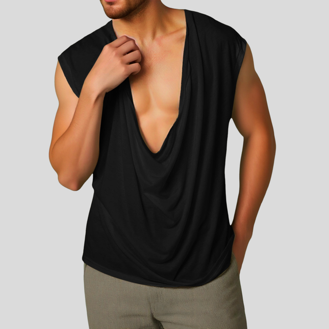 Men's V Neck Cotton Tank Top | Casual Draped Pleated Design | Loose Fit | Soft Breathable Fabric | Ideal for Summer Layering | Versatile Styling | Multiple Sizes Available