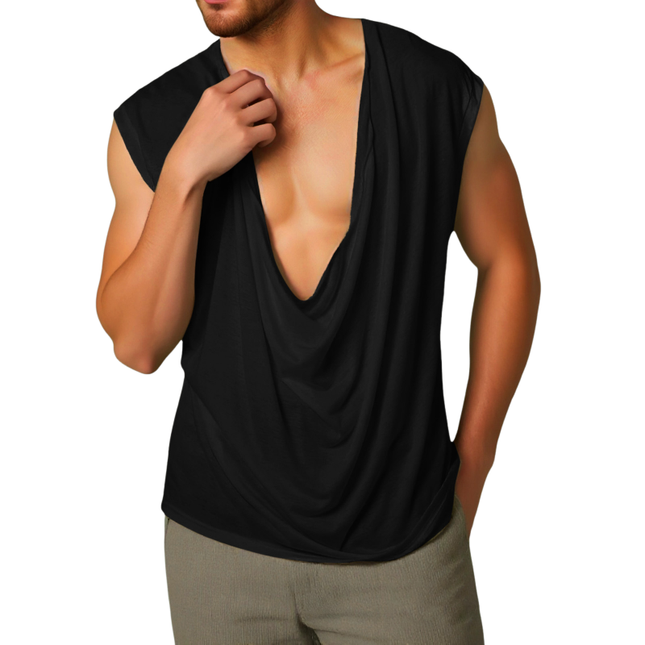 Men's V Neck Cotton Tank Top | Casual Draped Pleated Design | Loose Fit | Soft Breathable Fabric | Ideal for Summer Layering | Versatile Styling | Multiple Sizes Available