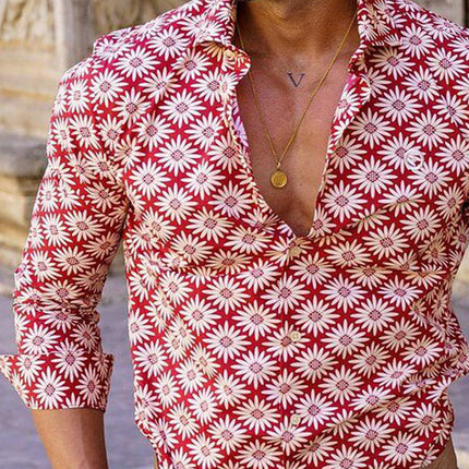Men's Summer Long Sleeve Shirt | Bright Prints | Casual Dress Collared | Lightweight Breathable Fabric | Sizes S to 3XL | Roll-Up Sleeves | Vibrant Energy | Versatile Style | Perfect for Garden Parties & Beachսide Bonfire