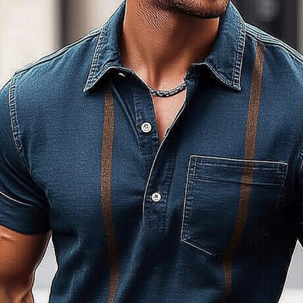 Men's Polo Collar T-Shirt | Retro Dark Blue Denim | Summer Short Sleeve | Breathable Fabric | Casual Men's Top | Versatile Style | Classic Fit