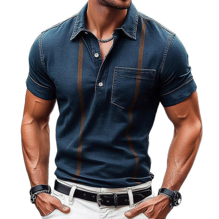 Men's Polo Collar T-Shirt | Retro Dark Blue Denim | Summer Short Sleeve | Breathable Fabric | Casual Men's Top | Versatile Style | Classic Fit