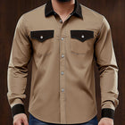 Men's Long Sleeve Shirt | Comfortable Colorblock Design | Khaki & Contrasting Tones | Breathable Cotton Blend | Relaxed Fit | Work & Casual Wear