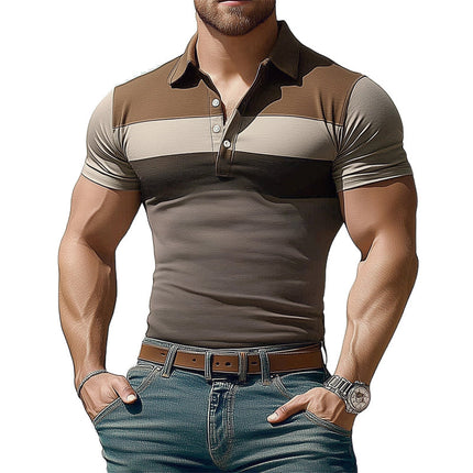 Men's Summer Polo Neck T-Shirt | Colorblock Design | Comfortable Stretch Fabric | Short Sleeves | Breathable Cotton Spandex | Trendy Casual Style | Available in Multiple Sizes | Machine Washable